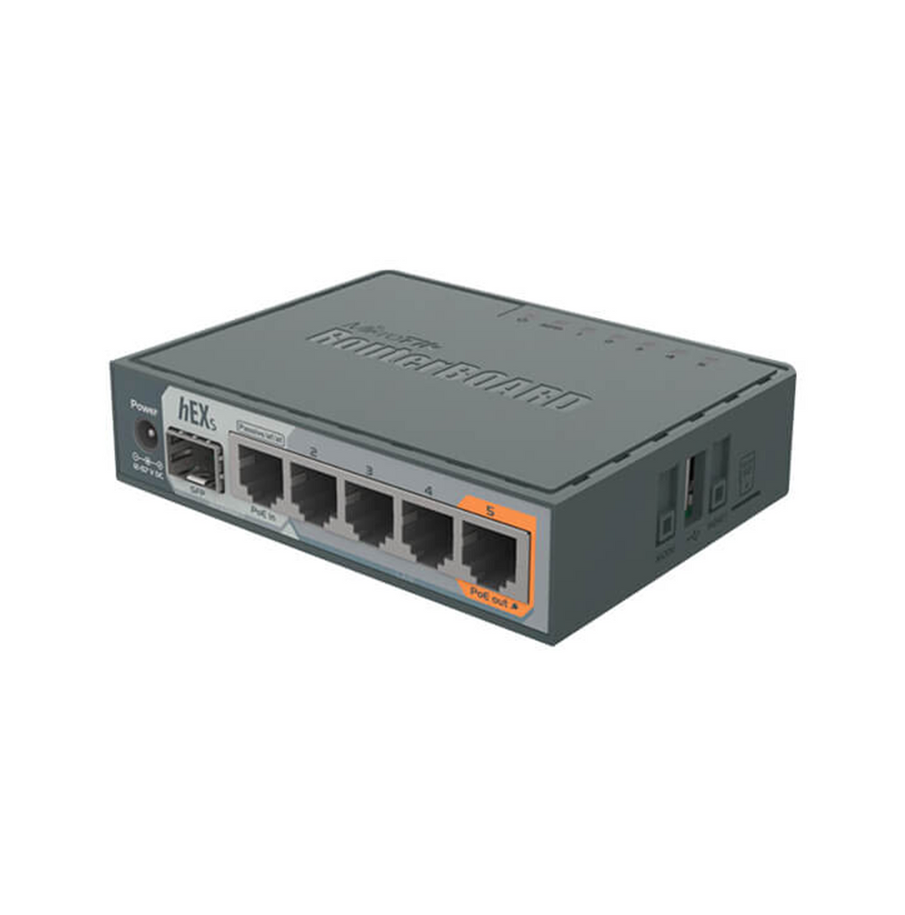 Router doble núcleo (hEX S) 5 puertos Gigabit 1 Puerto PoE  RB760IGS Marca: Mikrotik