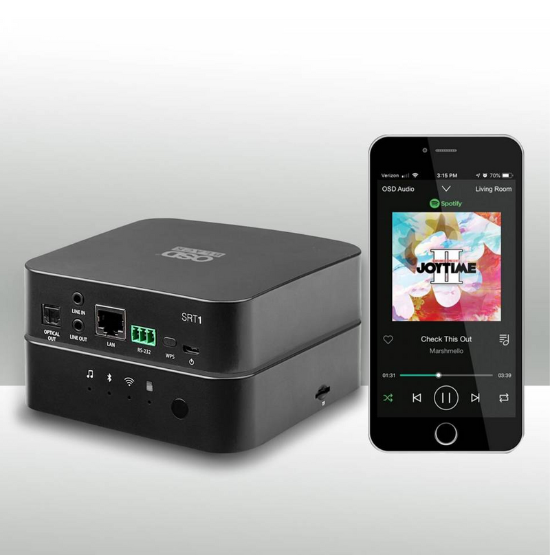 Transmisor de medios controlado por aplicación WiFi SRT1 Bluetooth entrada óptica conexión Ethernet serie Black Marca: OSD AUDIO
