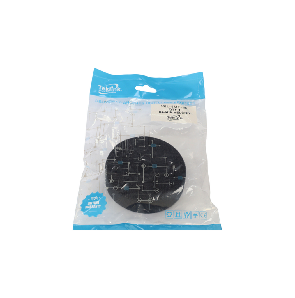 Rollo de vlecro 5 metros negro VEL-5MT-BK Marca: Teklink | Security...