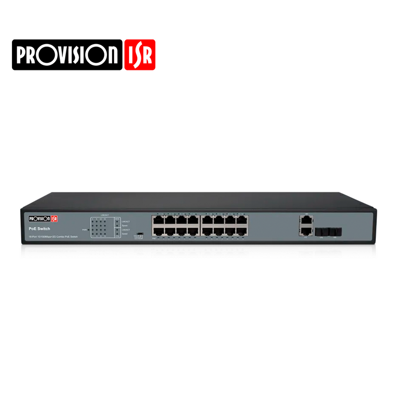 Switch Conmutador PoE combinado de enlace descendente de 10/100 Mbps + 2 de enlace ascendente PoES-16250C+2ComboV2 Marca: Provision