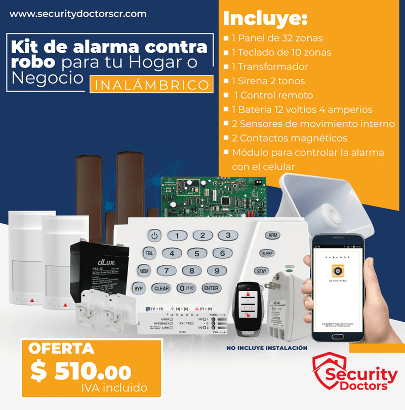 Kit de alarma contra robo INALÁMBRICA con módulo para controlar la alarma con el celular  KIT004