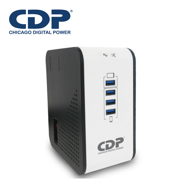 Regulador CDP (R2CU-AVR1008) 1000VA/400W 8 Tomas/4 USB 120V/220V Marca: CDP