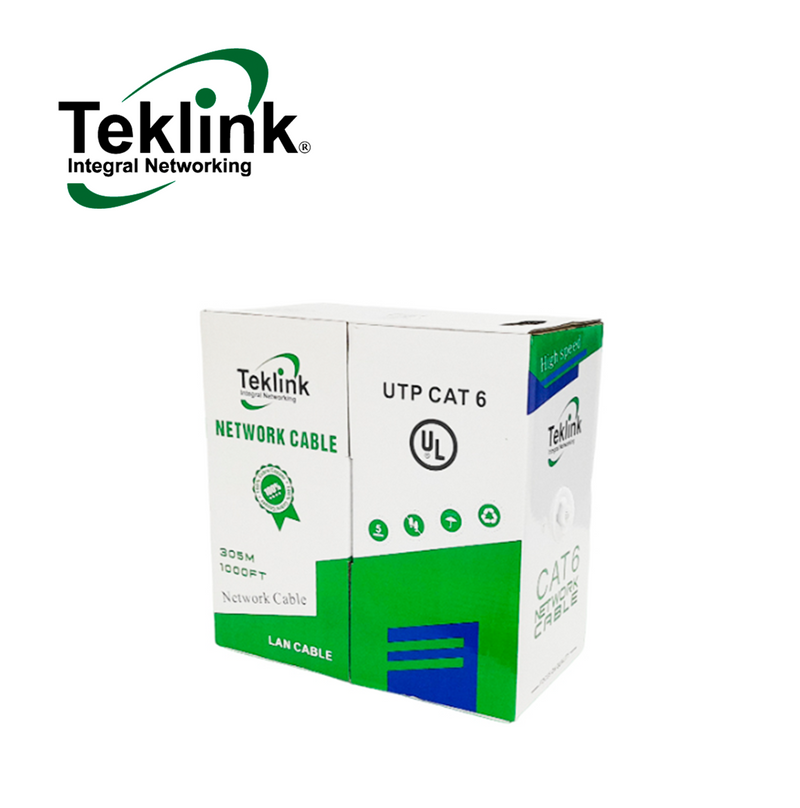 Cable UTP CAT6- Interior 305M 24AWG 100% cobre CAB-6INGY-24 Marca: Teklink