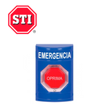 Botón de emergencia color azul, texto en español SS2409EMES Marca: STI