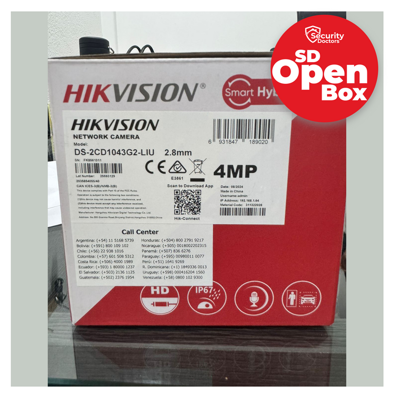 (Caja abierta) Camara Mini Bullet IP 4 MP IR Lente fijo 2.8mm IP67 H.265 Microfono Integrado DS-2CD1043G2-LIU-LIQ- Marca: Hikvision