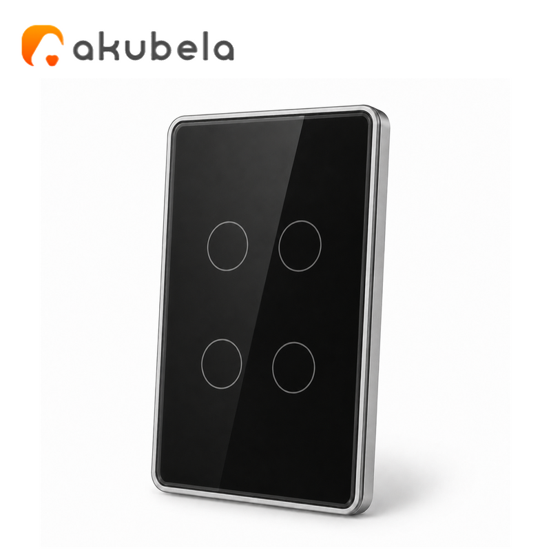 Apagador Táctil de Vidrio 4 Canales (Negro) TYSH Marca: Akubela