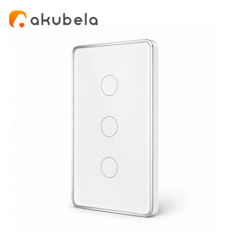 Apagador Táctil de Vidrio 3 Canales (Blanco) TYSH Marca: Akubela