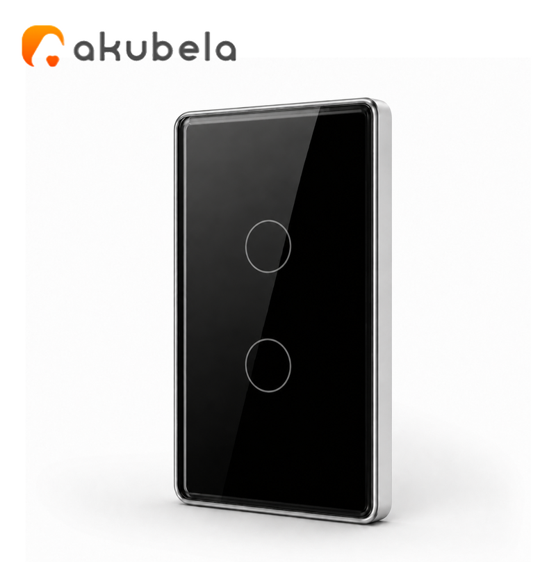 Apagador Táctil de Vidrio 2 Canales (Negro) TYSH Marca: Akubela
