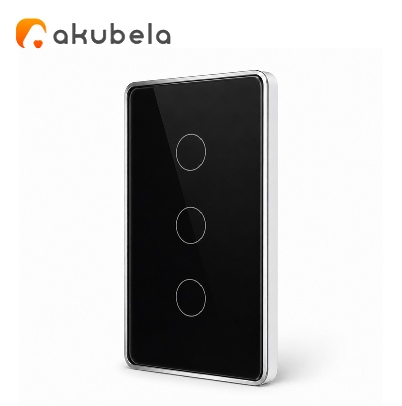 Apagador Táctil de Vidrio 3 Canales (Negro) TYSH Marca: Akubela