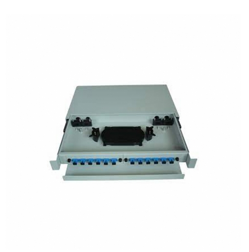 Patch panel de fibra óptica montaje Rack deslzable 24 hilos color gris Marca: Teklink