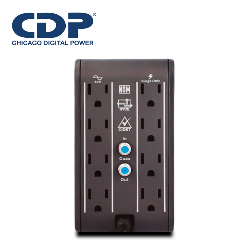 Regulador CDP (R2CU-AVR1008) 1000VA/400W 8 Tomas/4 USB 120V/220V Marca: CDP