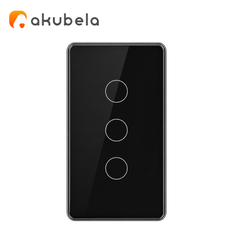 Apagador Táctil de Vidrio 3 Canales (Negro) TYSH Marca: Akubela