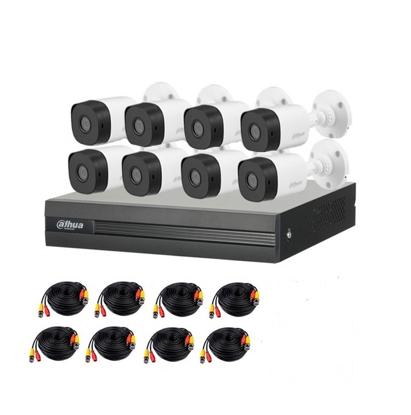 Kit de 8 cámaras de seguridad + 1 XVR y 8 cables de 20M mas fuente de poder/Disco duro Marca: Dahua