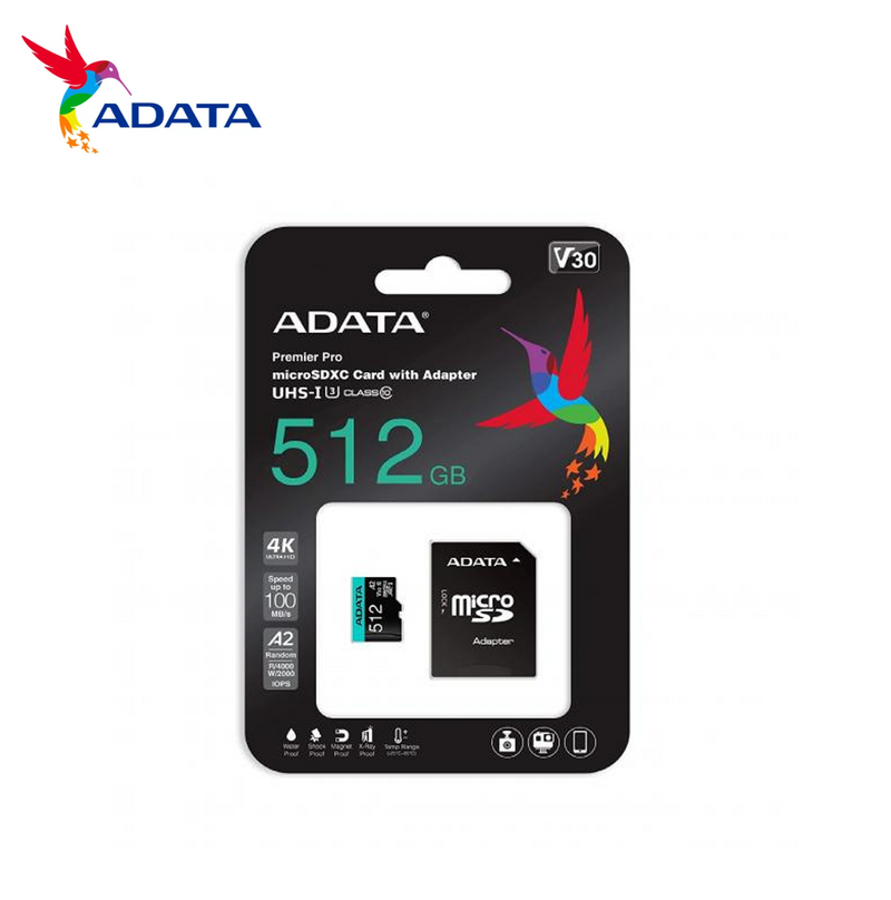 Memoria Micro SDXC de 512GB AUSDX512GUI3V30SA2-RA1 Marca: ADATA