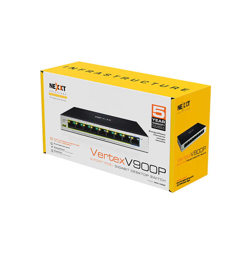 Switch de 9 puertos PoE+ 10/100/1000 60W Max Marca: Nexxt