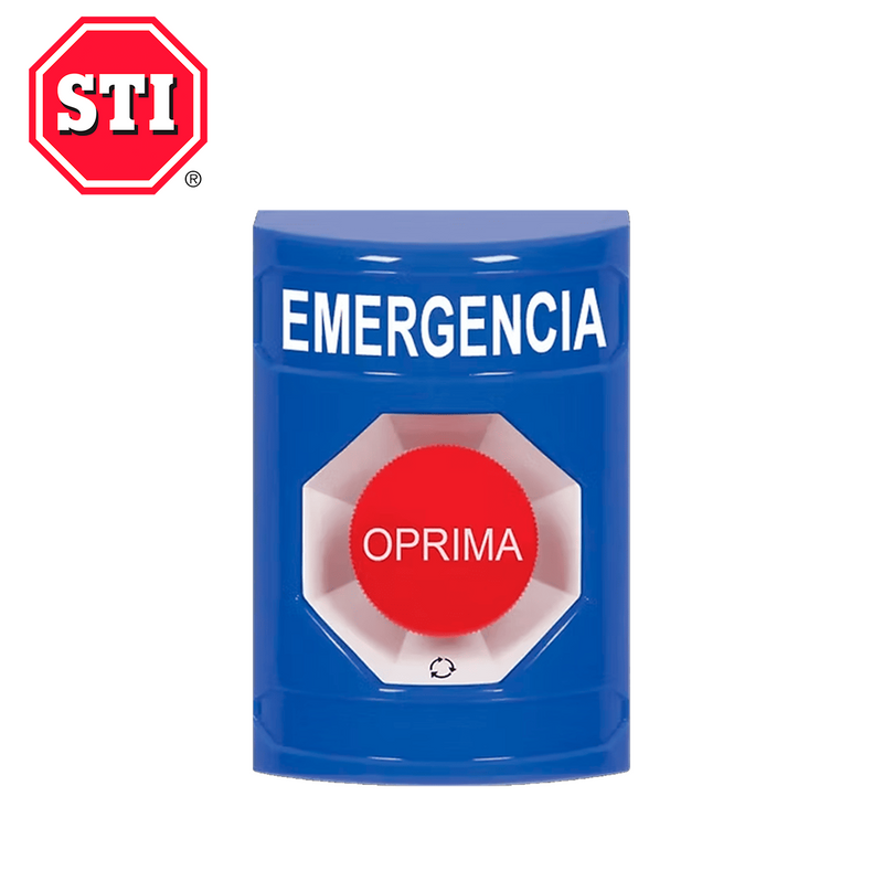 Boton de emergencia sin cubierta color azul, sin sonido, llave para reinicio de encendido, SS2402EM-ES Marca: STI