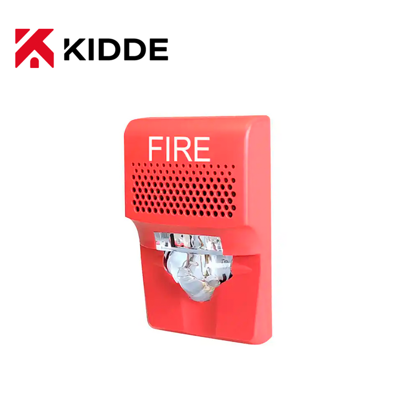 Sirena con Luz estroboscópica LED PARED  temporal multi-candela roja con leyenda FIRE dB hi/lo-24VEG1AVRF Marca: Kidde