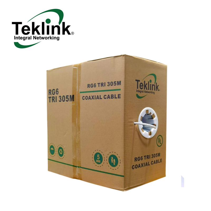 Cable coaxial blanco RG6 18AWG BCCS interior TRI Shield 305 M CAX-R660-WH Marca: Teklink