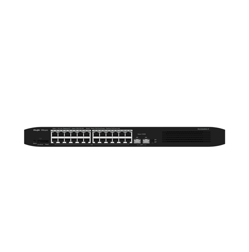 Switch de 26 puertos 24 POE+ 2 SFP Vlan loop prevention remaste hoot RG-ES226GC-P REYEE Marca: Ruijie