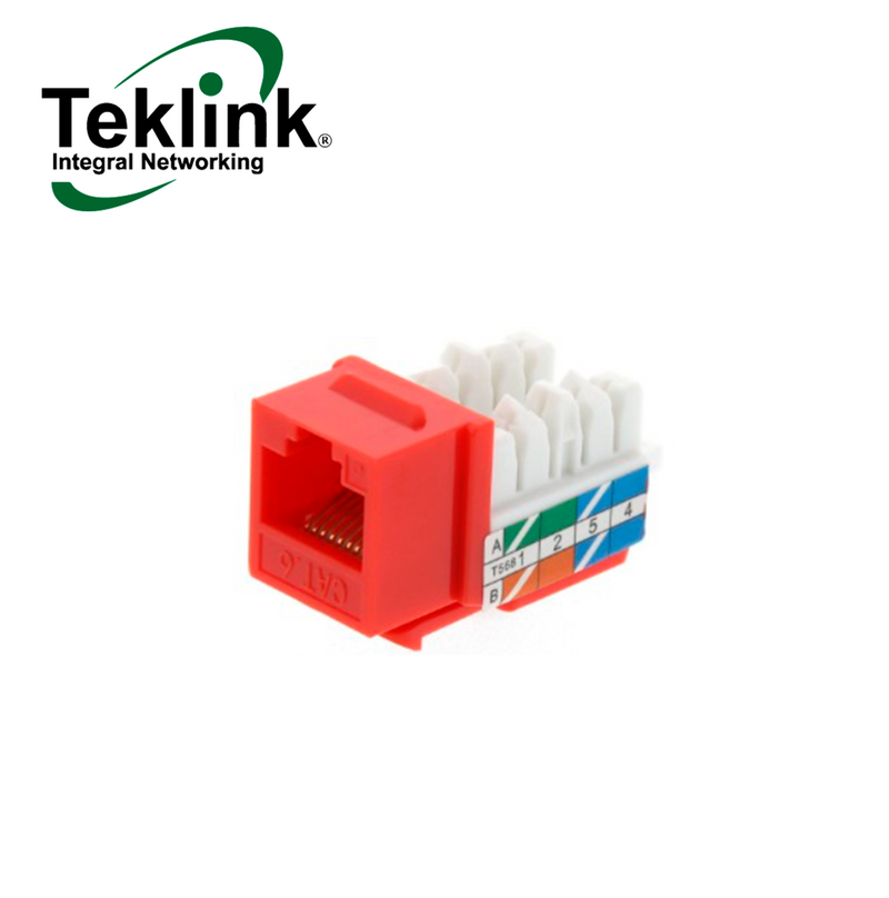 Jack UTP CAT6 UL 90 grados color ROJO Marca: Teklink