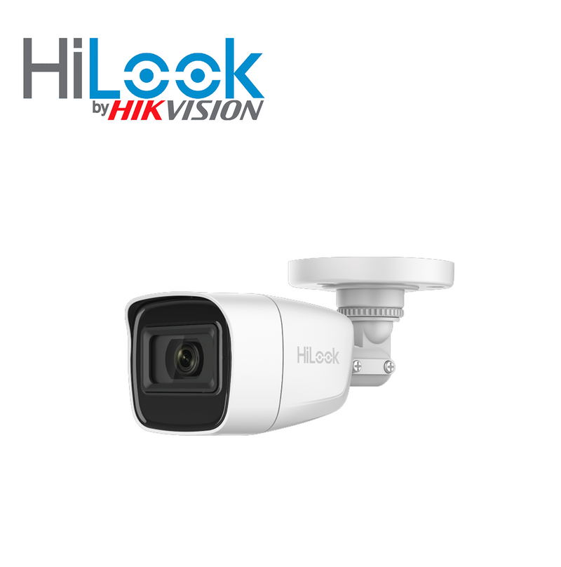 Cámara análoga tipo bullet 2MP con lente 2.8mm audio para exteriores Marca: Hilook