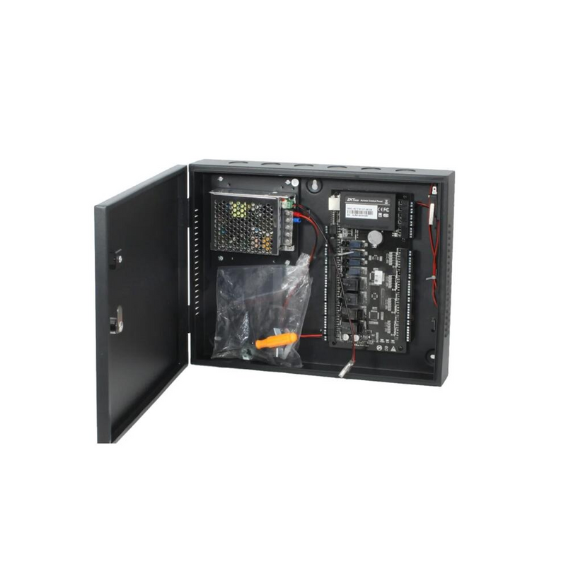 Control de acceso para 4 puertas gabinete y fuente de poder Marca: ZKTeco