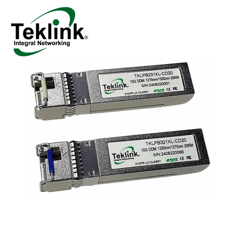 TRANSCEPTOR FIBRA SFP KIT 2 PCS 10G SINGLE FIBER 1270/1330 20KM SM/LC MINI GBIC SFPT10G-KIT Marca: Teklink