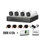Kit de 4 cámaras de seguridad Bullet con XVR de 4 canales, 4 cables de 18 metros + Disco Duro Marca: Dahua